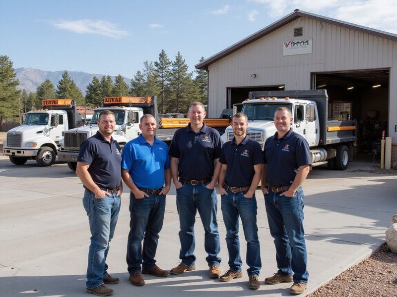 Colorado Springs Leveling family-owned team in front of company trucks
